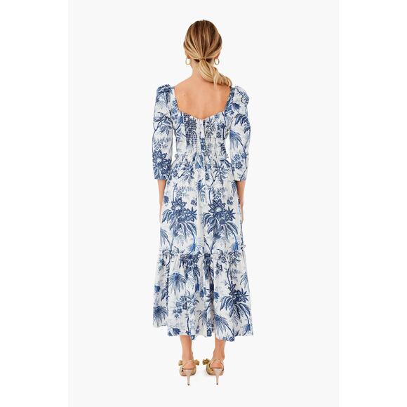 Cara Cara Blue Hill Dress jacobean toile navy blue white Size 4 - Picture 14 of 16